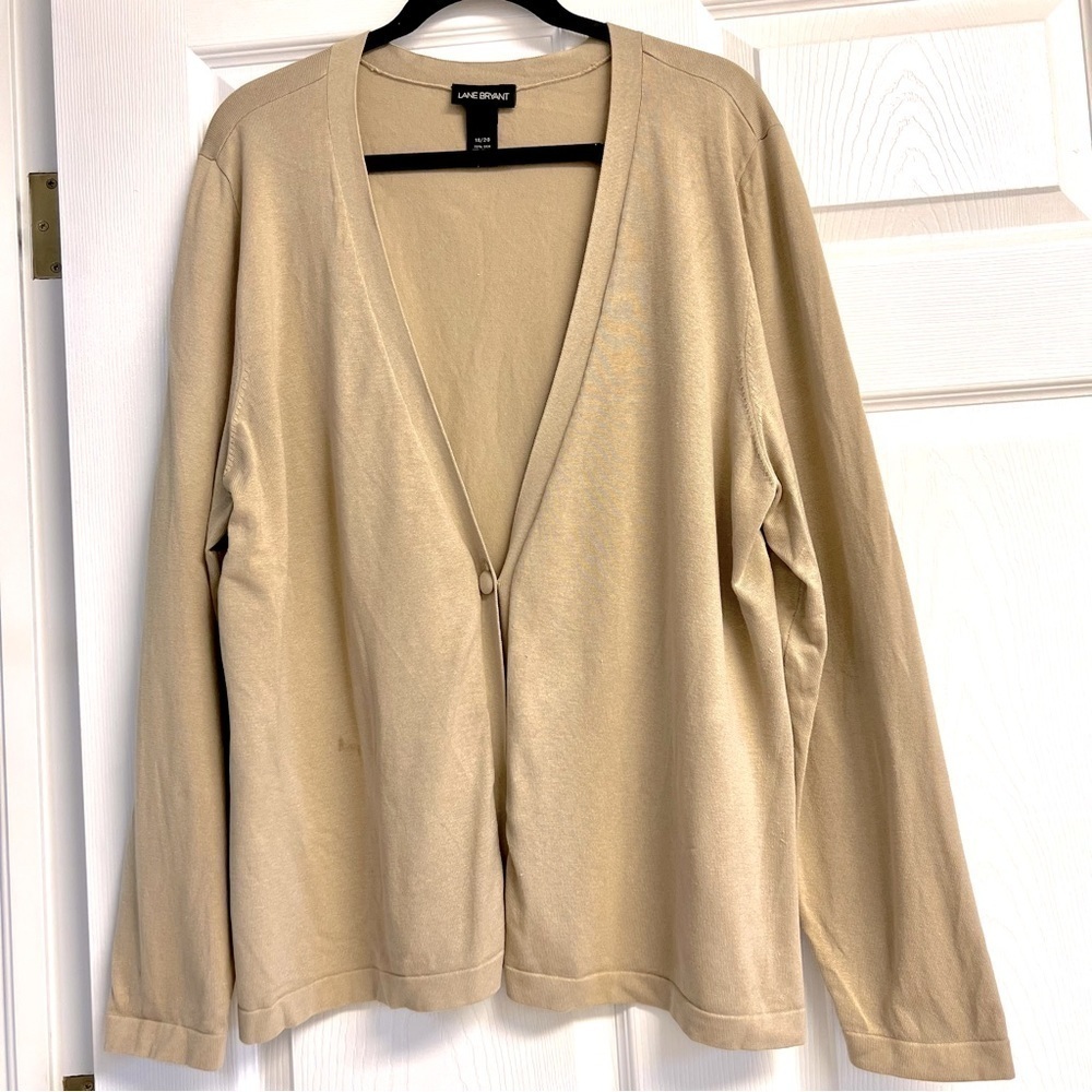LANE BRYANT Plus Silk one button classic tan cardigans women’s size 20